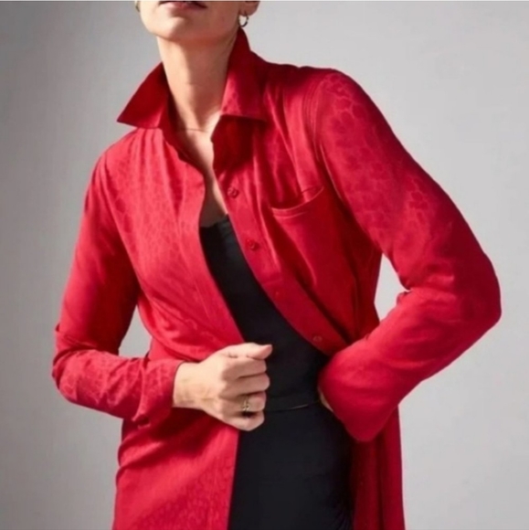 Athleta Red Urbanite Serpentine XS S Button Down Tunic Top - Picture 1 of 16
